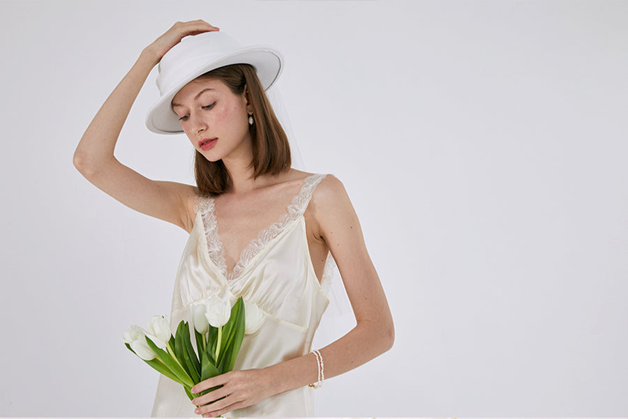 green-plant-and-girl-with-silk-wedding-dress