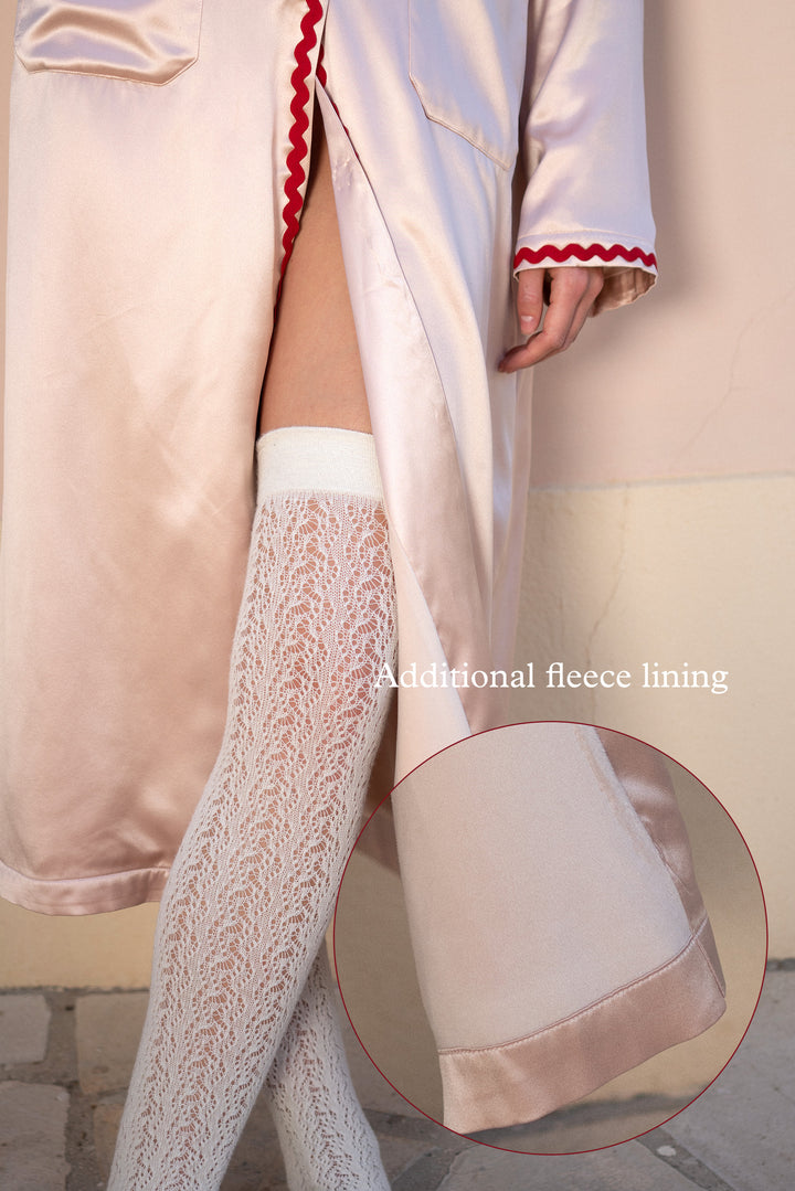 Floating Rose Pink Silk Long Robe