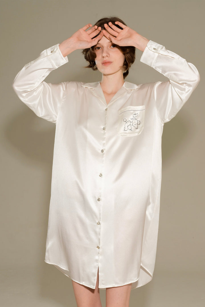 Diamond Poodles Silk Shirt Dress