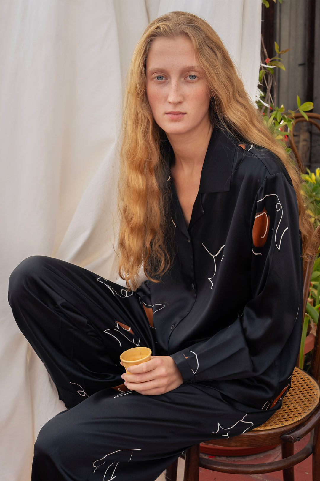 The Dream Long Silk Pajamas Set - Black