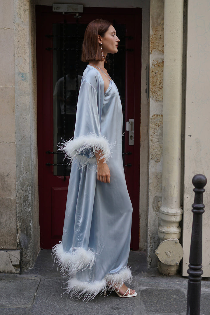 Bride-To-Be Edition | Silk Long Robe with Removable Feathers