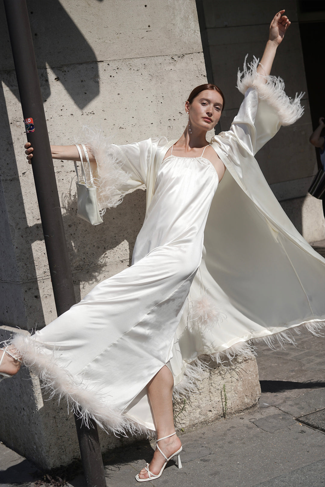 Bride-To-Be Edition | Silk Long Robe with Removable Feathers