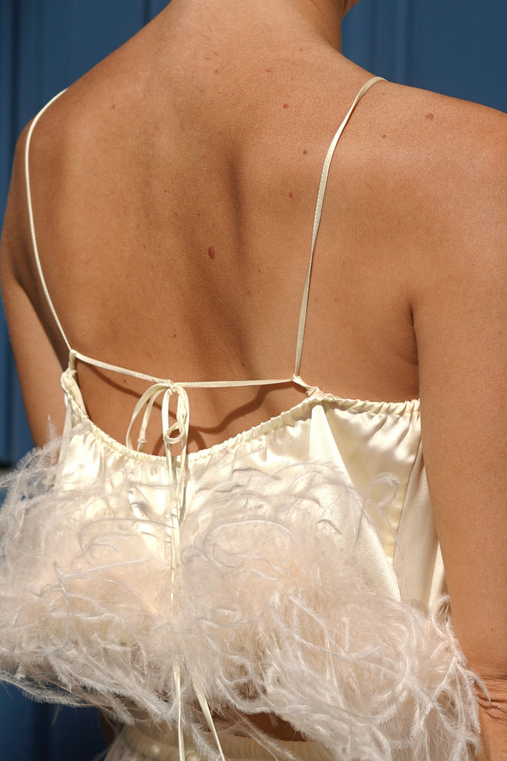 Bride-To-Be Edition | Halter Neck Silk Top with Removable Feathers