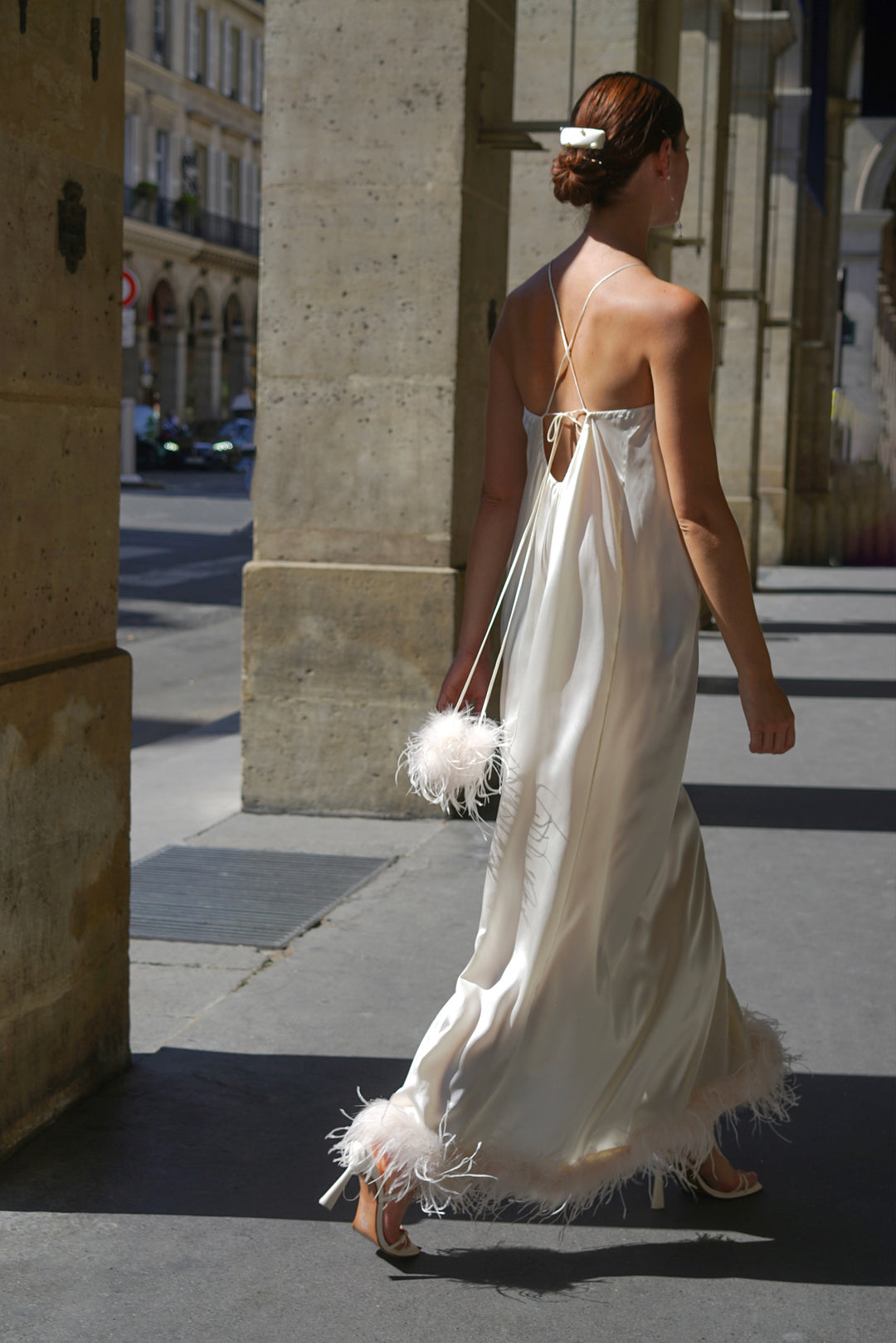 Bride-To-Be Edition | Halter Neck Silk Long Dress with Removable Feathers