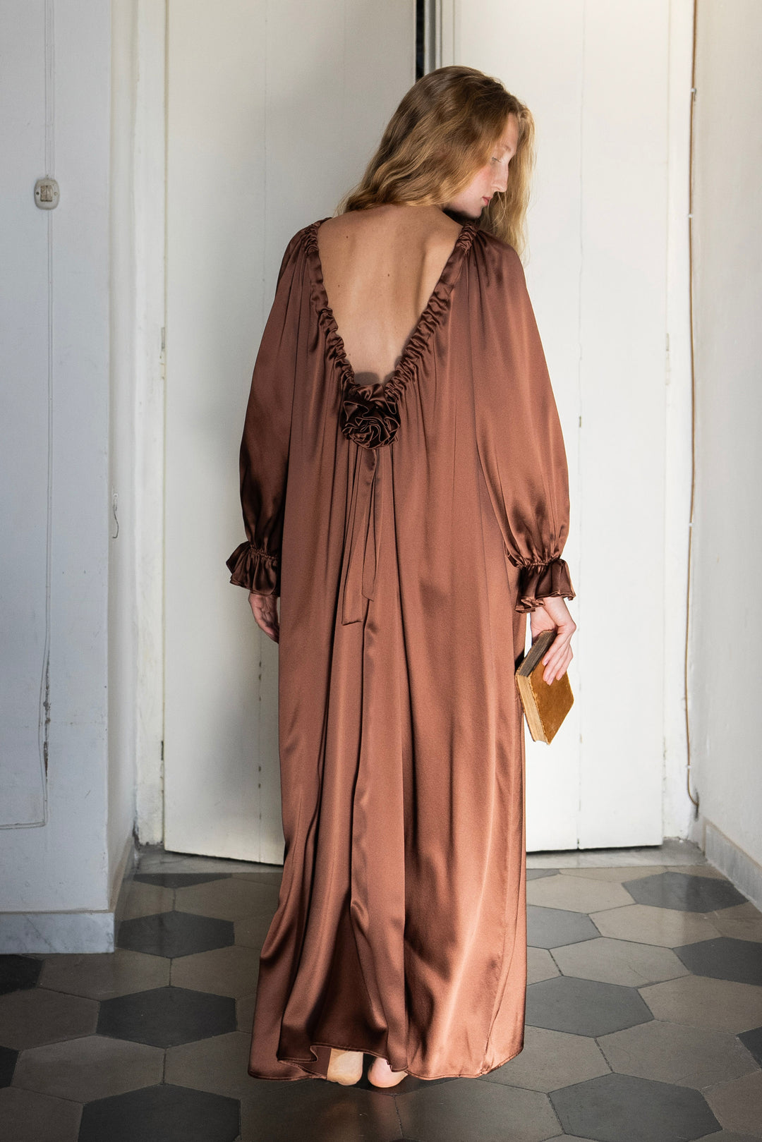 Tuscan Glow V-Back Silk Gown