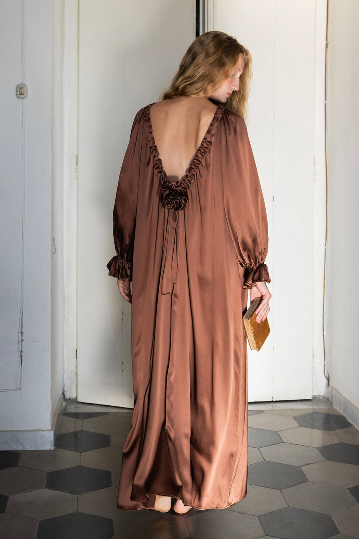 Tuscan Glow V-Back Silk Gown