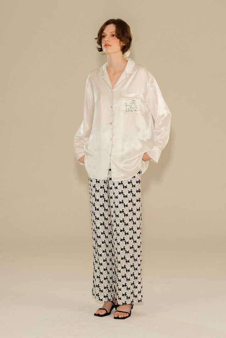 Diamond Poodles Contrast Silk Pajama Set