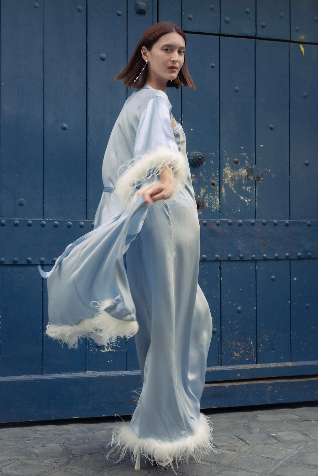 Bride-To-Be Edition | Silk Long Robe with Removable Feathers