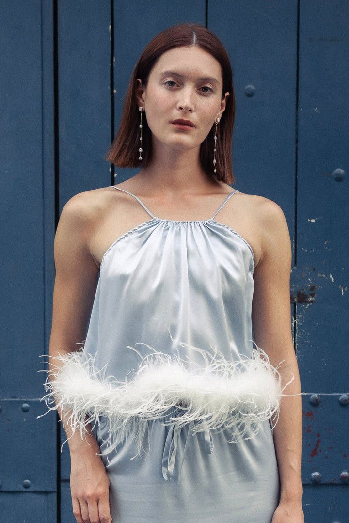 Bride-To-Be Edition | Halter Neck Silk Top with Removable Feathers