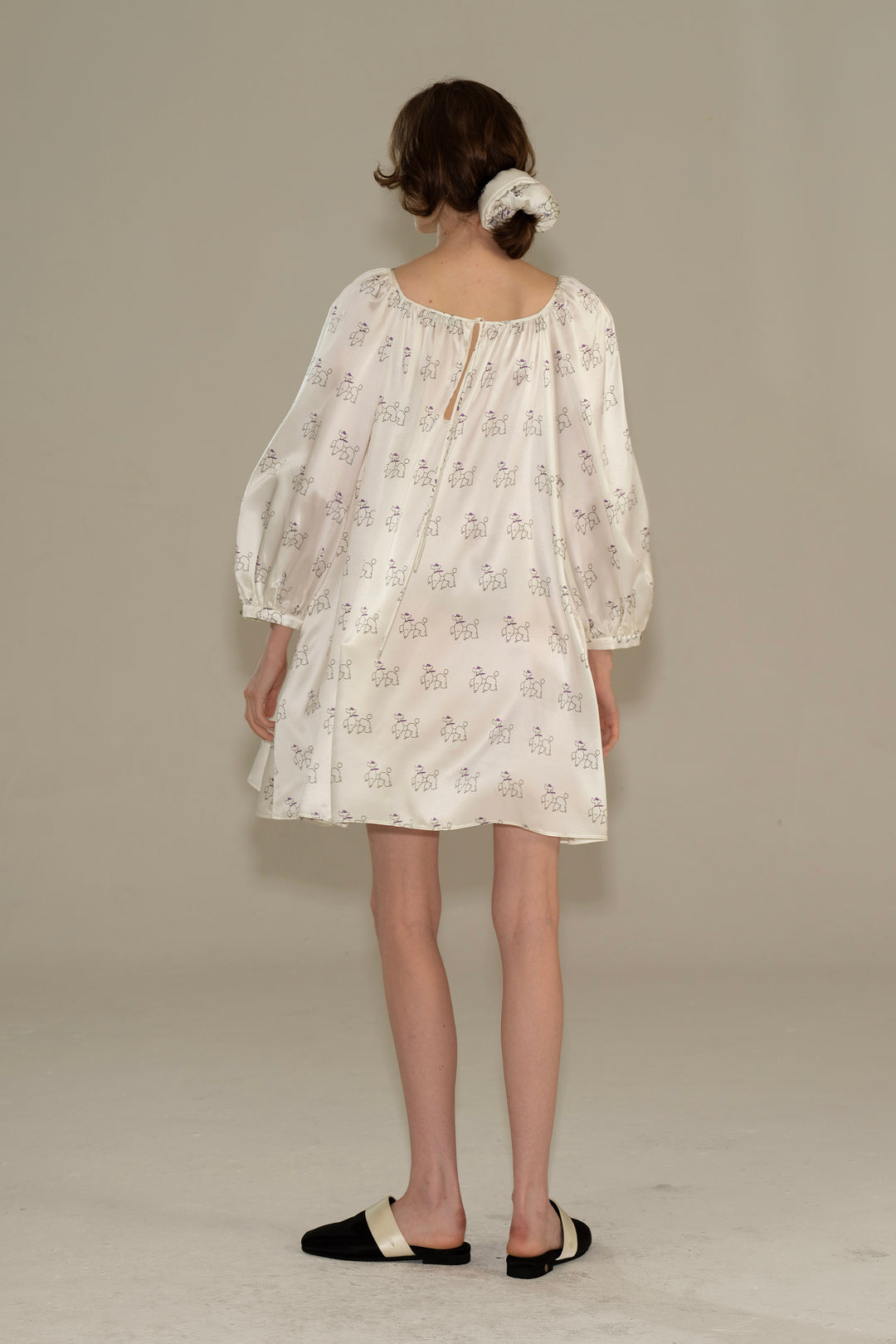 Diamond Poodles Silk Puff Sleeve Dress