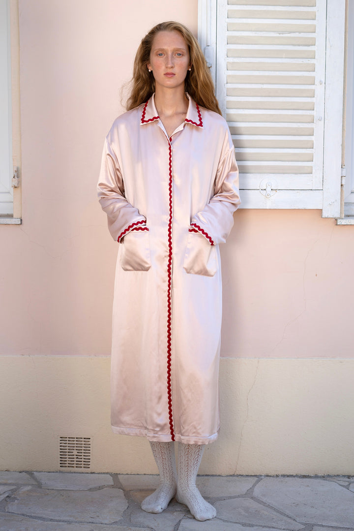 Floating Rose Pink Silk Long Robe