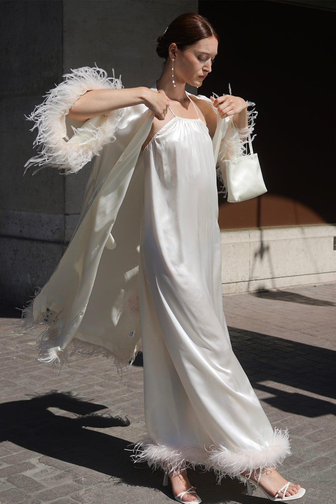 Bride-To-Be Edition | Silk Long Robe with Removable Feathers