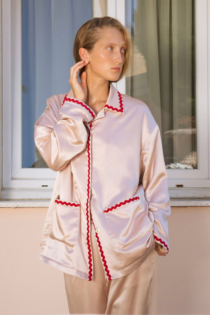 Floating Silk Pajamas Rose Pink Long Set