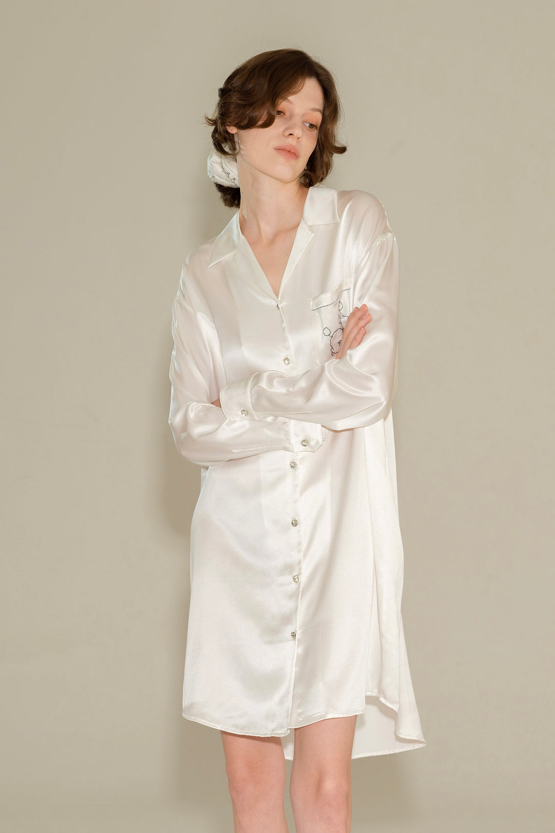 Diamond Poodles Silk Shirt Dress