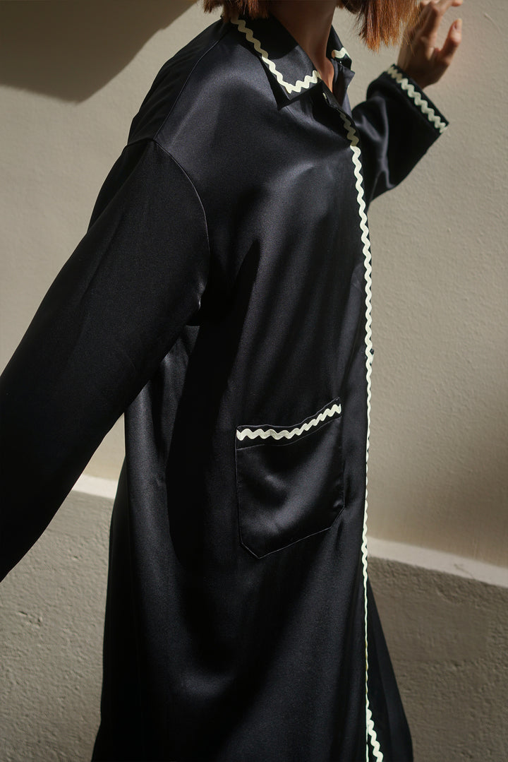 Floating Black Silk Long Robe