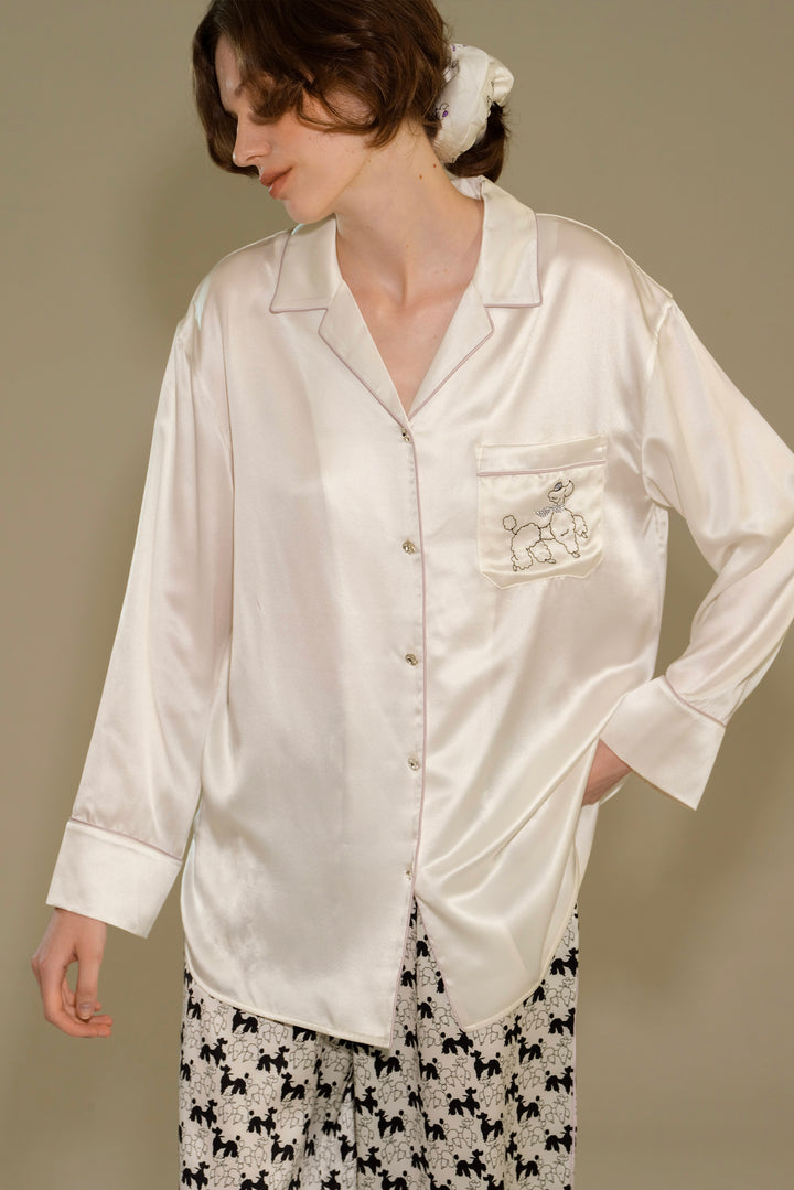 Diamond Poodles Contrast Silk Pajama Set