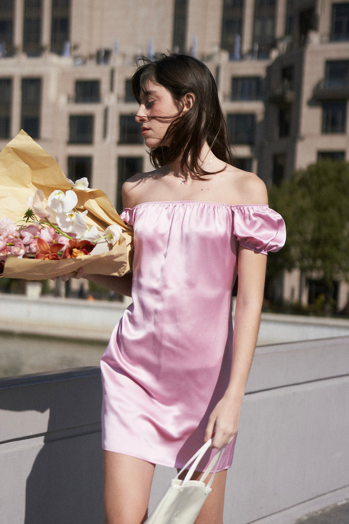 PINK EDITION | One-shoulder Silk Dress