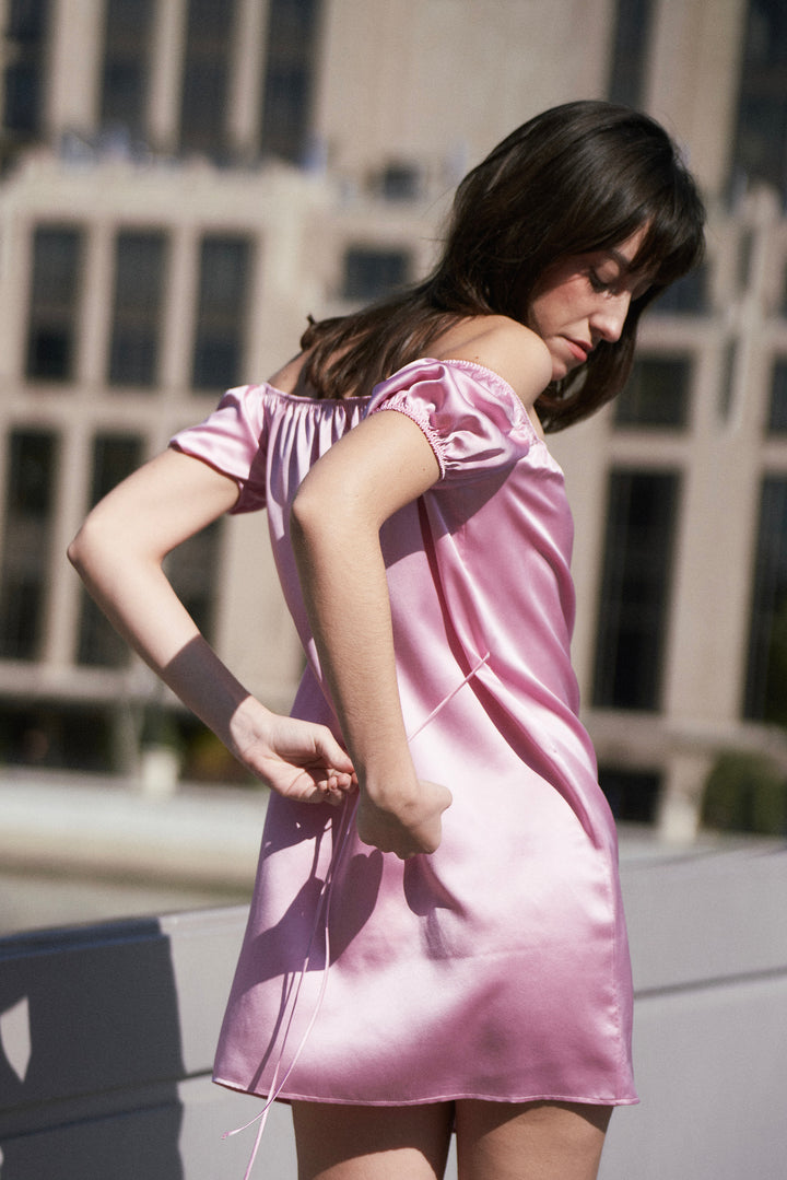 PINK EDITION | One-shoulder Silk Dress