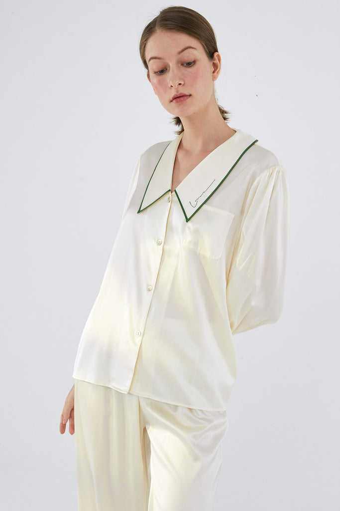 Silk French Style Long Set White Pajama White Blouse Pants | Not Just ...