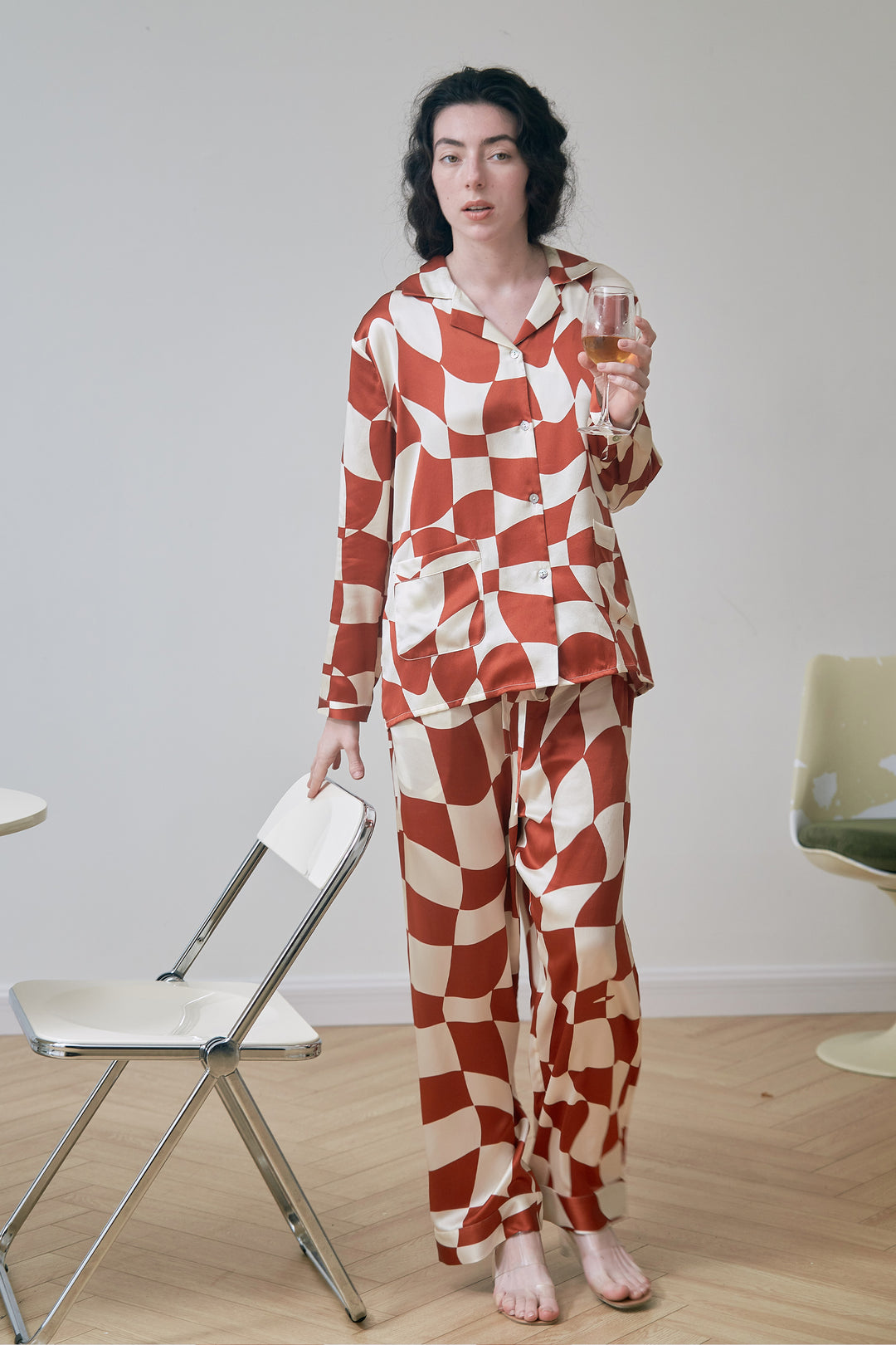 Queen of Chess Long Silk Pajama Set