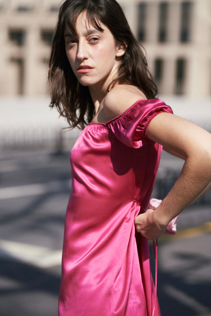 PINK EDITION | One-shoulder Silk Dress