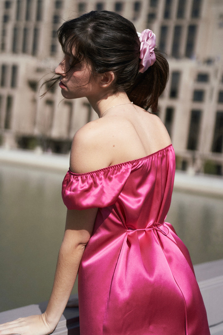 PINK EDITION | One-shoulder Silk Dress