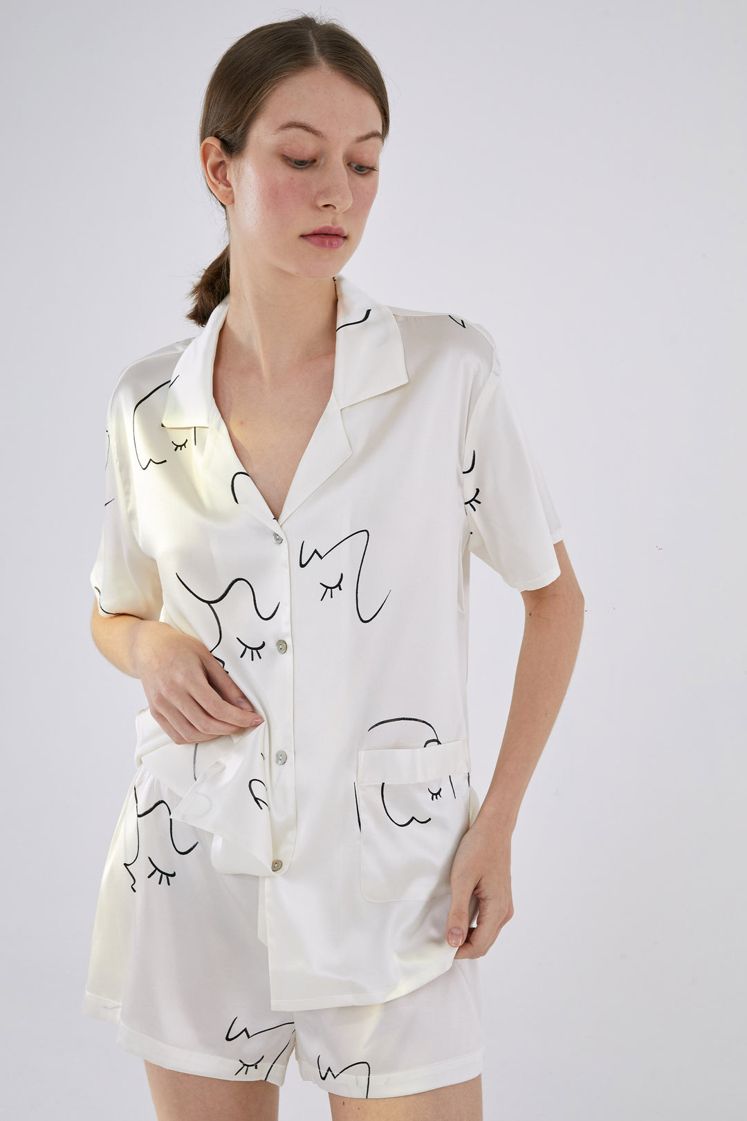 The Dream Short Silk Pajamas Set - White