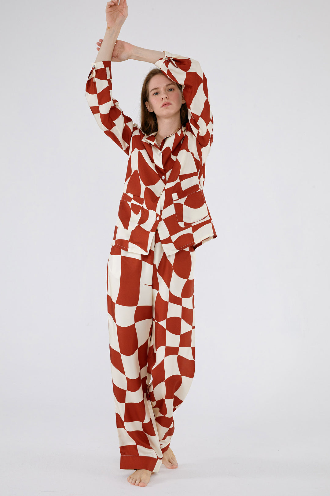 Queen of Chess Long Silk Pajama Set