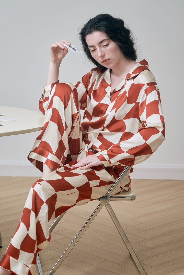 Queen of Chess Long Silk Pajama Set