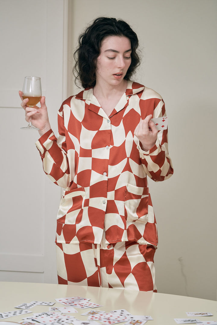 Queen of Chess Long Silk Pajama Set