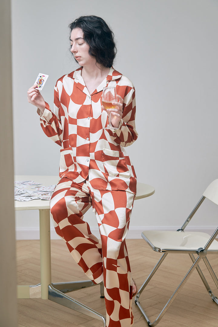 Queen of Chess Long Silk Pajama Set