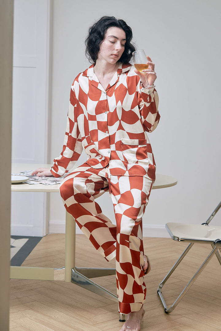 Queen of Chess Long Silk Pajama Set