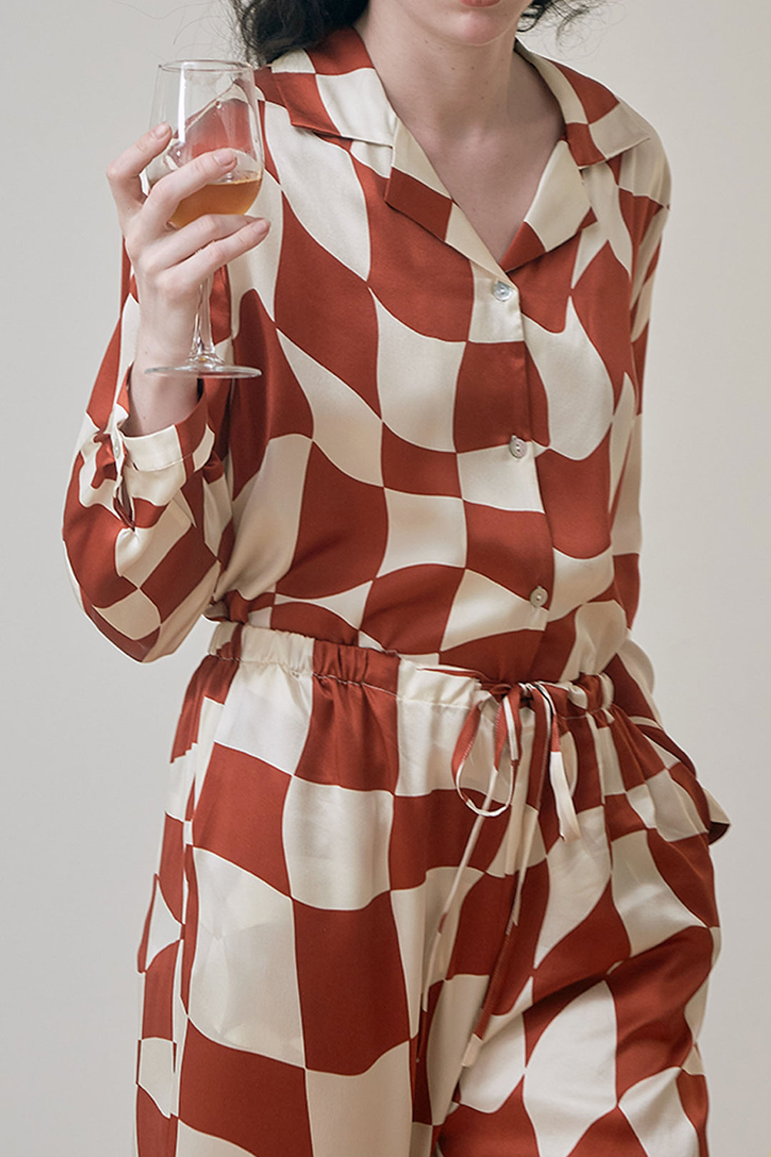 Queen of Chess Long Silk Pajama Set