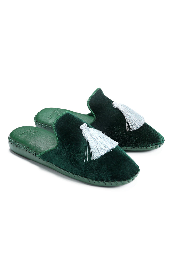 Women Classic Handmade Velvet Slippers - Dark Green