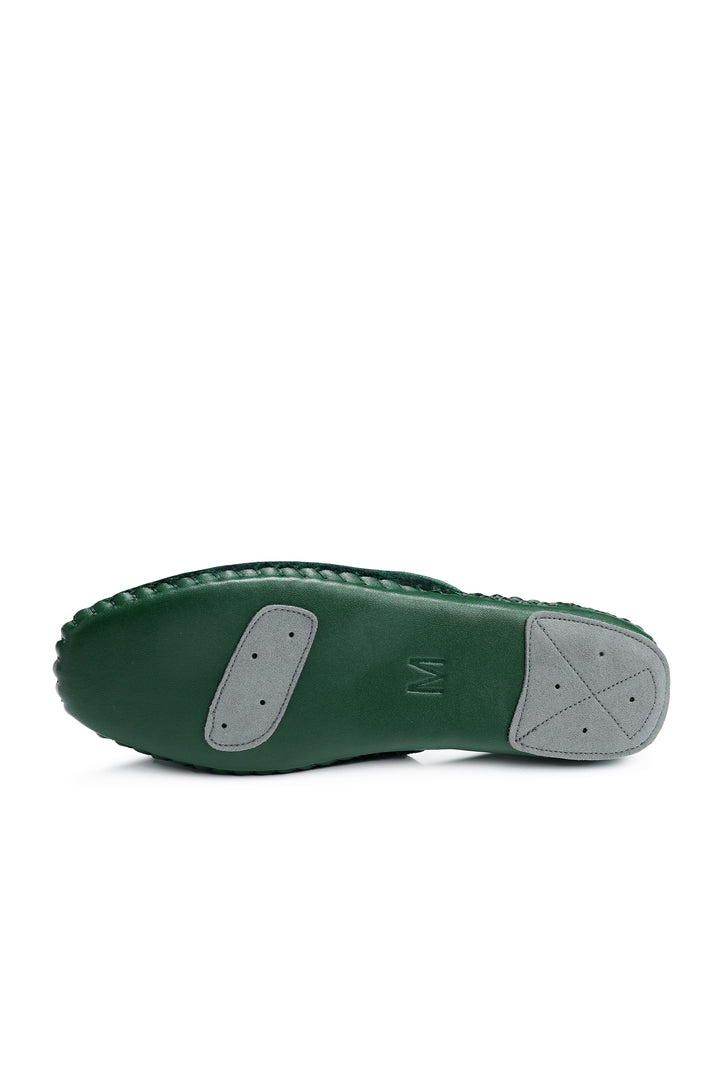 Women Classic Handmade Velvet Slippers - Dark Green